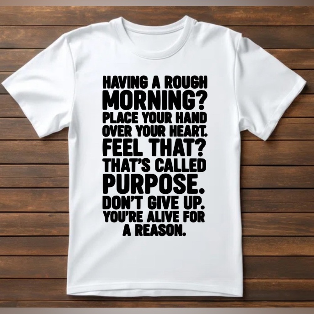 White Inspirational Graphic Tee "Don't Give Up" Heart Purpose Shirt